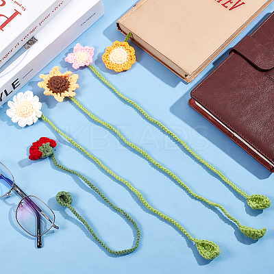 5Pcs 5 Styles Woolen Yarn Crochet Plant Bookmarks AJEW-CP0007-95B-1