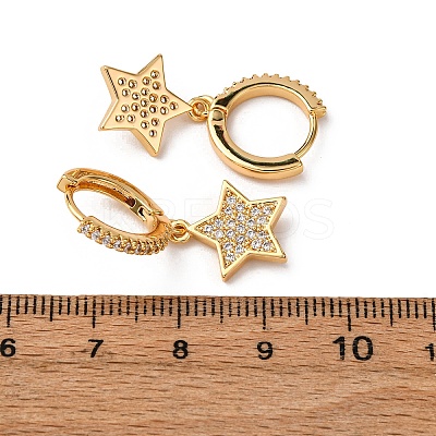 Star Brass Micro Pave Clear Cubic Zirconia Hoop Earrings EJEW-F384-04G-1