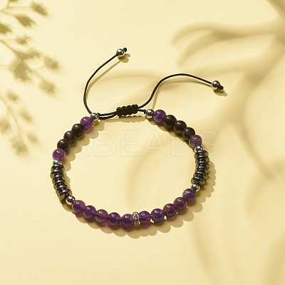 Natural Gemstone & Synthetic Hematite Braided Bead Bracelet for Women BJEW-JB08181-1