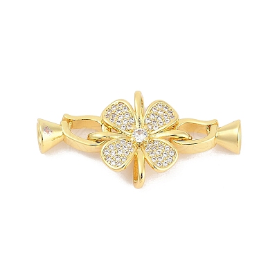 Brass Micro Pave Clear Cubic Zirconia Fold Over Clasps KK-M311-06G-1
