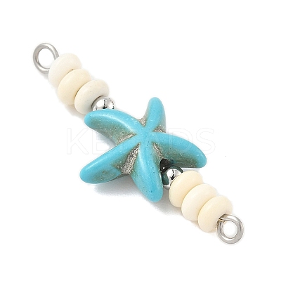 10Pcs 2 Colors Dyed Synthetic Turquoise Starfish Rondelle Beaded Connector Charms PALLOY-JF04014-1