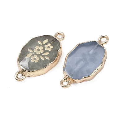 Opalite & Natural Amethyst & Green Aventurine & Quartz Crystal & Amazonite & Tiger Eye Oval Links Connector Charms KK-F921-12G-1