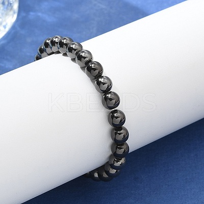 Brass Round Beaded Stretch Bracelets for Men Women BJEW-G736-01-1