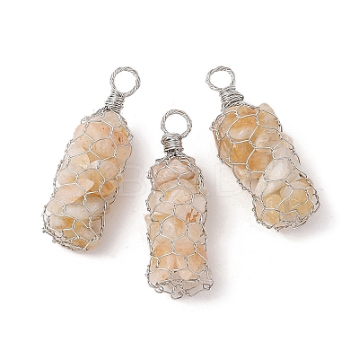 Rack Plating Copper Wire Wrapped Natural Citrine Chip Big Pendants G-C130-01P-05-1