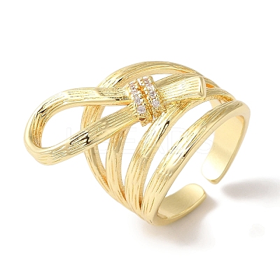 Bowknot Brass Micro Pave Clear Cubic Zirconia Wide Open Cuff Rings for Women LS-RJEW-C098-29G-1