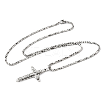 201 Stainless Steel Crystal Rhinestone Religion Cross Pendant Necklaces NJEW-H065-11P-1