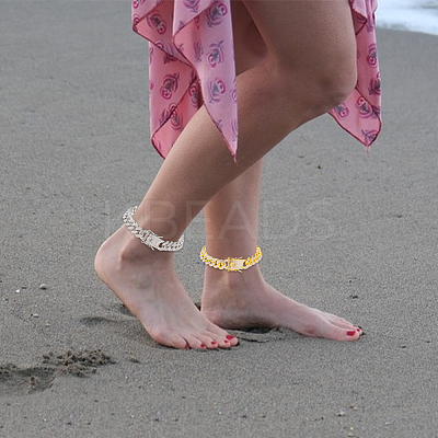 3Pcs 3 Colors Zinc Alloy Crystal Rhinestone Cuban Link Chain Anklets BJEW-GA0001-13-1