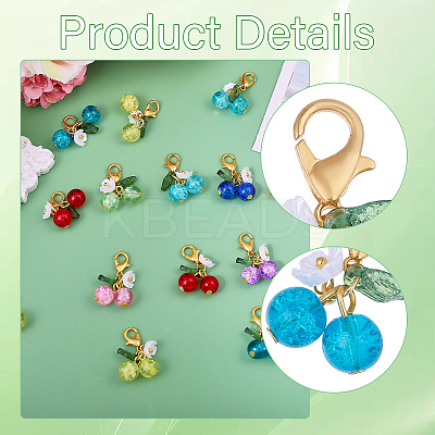32Pcs 8 Colors Cherry Acrylic & Glass Pendant Decoration HJEW-CA00041-1