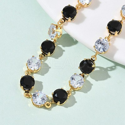 Round Brass & Cubic Zirconia & Glass Link Bracelets BJEW-D378-03G-1