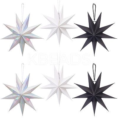 6Pcs 3 Colors Paper Star Pendant Decorations HJEW-GF0001-66B-1