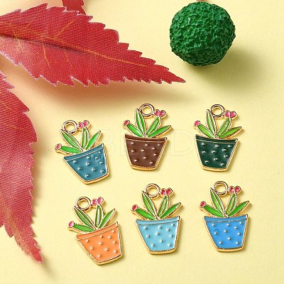 6Pcs 6 Colors Alloy Enamel Pendants ENAM-YW0002-47-1