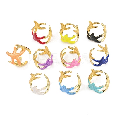 Brass Enamel Adjustable Cuff Rings for Women RJEW-G357-01A-1
