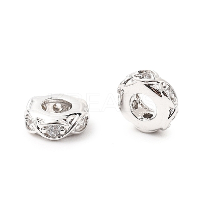 Flat Round Brass Micro Pave Clear Cubic Zirconia Spacer Beads KK-L237-016P-1