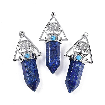 Dyed Natural Lapis Lazuli Faceted Pointed Bullet Big Pendants G-H076-02P-011-1