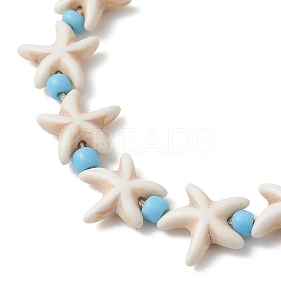 Adjustable Synthetic Turquoise Starfish Beads Braided Bead Bracelets for Women BJEW-JB13583-1