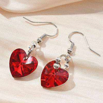 Heart Glass Dangle Earrings EJEW-JE01737-1