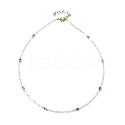 Lampwork Evil Eye & Glass Seed Beads Necklace with Real 18K Gold Plated 304 Stainless Steel Clasps NJEW-JN04597-05-1
