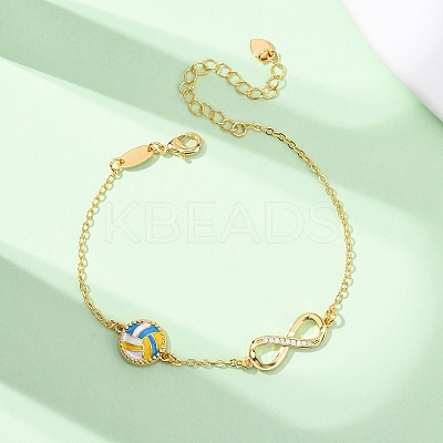 Sports Brass Micro Pave Cubic Zirconia Infinity Link Bracelets BJEW-D386-01B-G-1