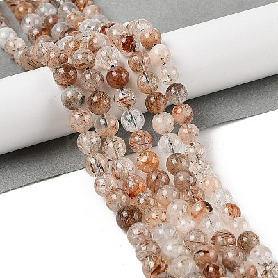 Natural Black Gold Rutilated Quartz Beads Strands G-H093-B02-8MM-1