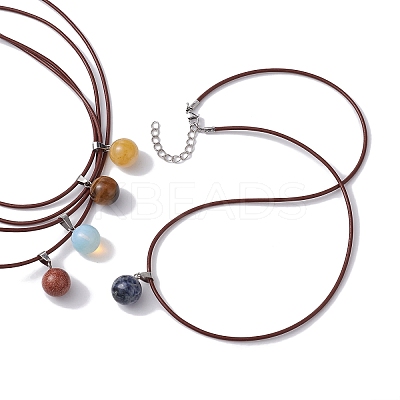 Natural & Synthetic Mixed Gemstone Round Pendant Necklaces NJEW-JN04478-1