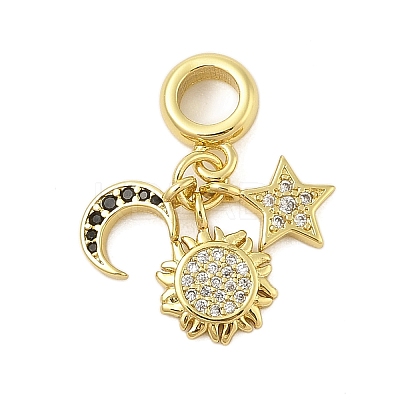Rack Plating Brass Micro Pave Clear & Black Cubic Zirconia European Dangle Charms KK-Z074-65G-1