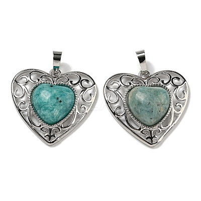 Natural Amazonite Peach Love Heart Pendants G-G158-01I-1