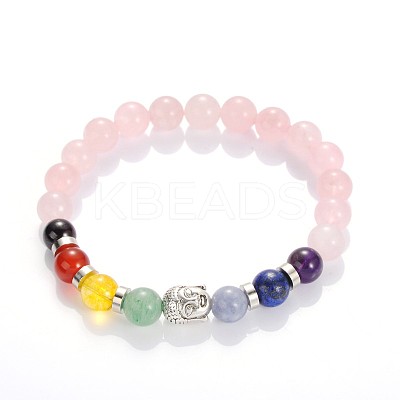 Buddha Head Gemstone Beaded Stretch Bracelets BJEW-JB01862-04-1