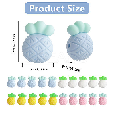 20Pcs 4 Colors Pineapple Food Grade Eco-Friendly Silicone Focal Beads SIL-GL0001-05-1
