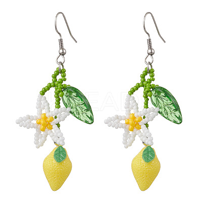 Handmade Glass Seed Beaded Dangle Earrings EJEW-MZ00477-1