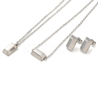 Non-Tarnish Rectangle 304 Stainless Steel Pendant Necklaces & Bracelets & Stud Earrings Sets for Women SJEW-C004-07P-1