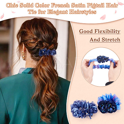 2Pcs 2 Colors Chic Solid Color French Satin Pigtail Hair Tie for Elegant Hairstyles OHAR-TA0001-11-1