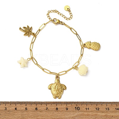 304 Stainless Steel Cable Chain Charm Bracelets BJEW-L708-06G-1