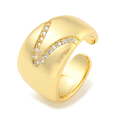 Brass Micro Pave Clear Cubic Zirconia Open Cuff Ring for Women LS-RJEW-M173-13A-G-1