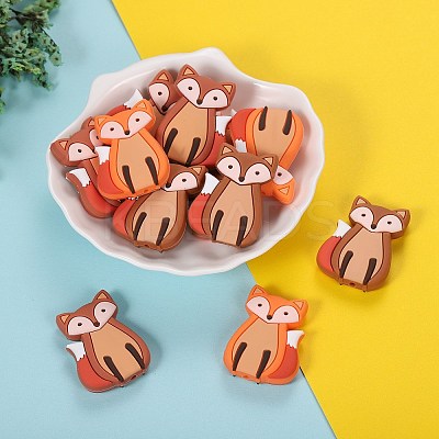 12Pcs 3 Colors Cartoon Fox Silicone Focal Beads JX716A-1