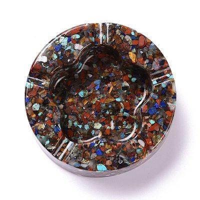 Resin with Natural Mixed Stone Chip Stones Ashtray DJEW-F015-05A-1