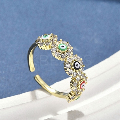 Brass Micro Pave Cubic Zirconia Cuff Rings for Women RJEW-D322-08G-1