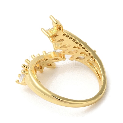 Leaf Brass Micro Pave Cubic Zirconia Open Cuff Rings RJEW-U008-05D-G-1