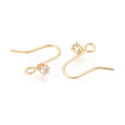 Brass Pave Clear Cubic Zirconia Earring Hooks KK-T077-17G-02-1