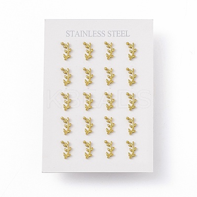 PVD Vacuum Plating 304 Stainless Steel Tiny Leafy Branch Stud Earrings for Women EJEW-P212-11G-1