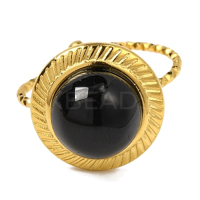 Round Natural Mixed Stone Finger Rings RJEW-Q822-46G-1