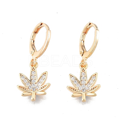 Clear Cubic Zirconia Maple Leaf Dangle Leverback Earrings EJEW-N012-80-1