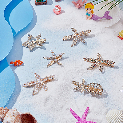 6Pcs 6 Styles Starfish Rhinestone Alligator Hair Clips PHAR-PH0001-18-1