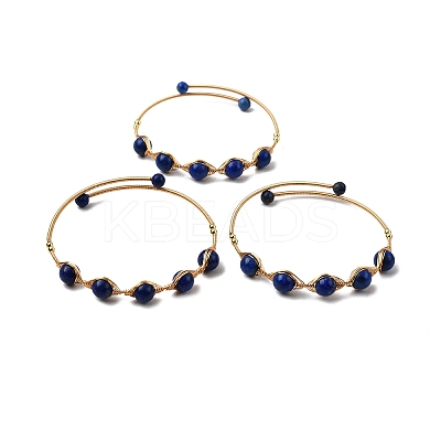Natural Lapis Lazuli Wrapped Cuff Bangle BJEW-A122-07B-1