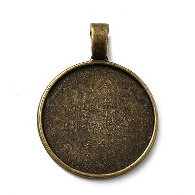 Flat Round Tibetan Style Alloy Pendant Cabochon Settings TIBEP-S293-051AB-LF-1