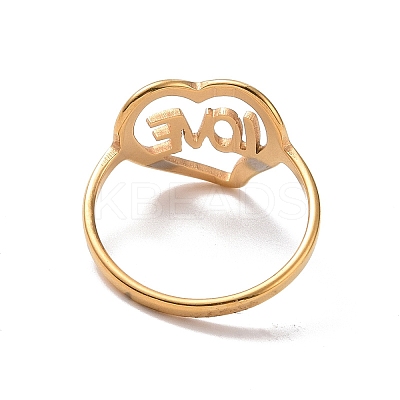 Ion Plating(IP) 201 Stainless Steel Heart with Word Love Finger Ring RJEW-J051-38G-1