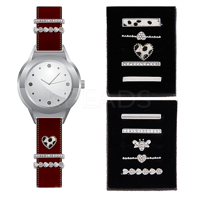 10Pcs 10 Style Rectangle Alloy Watch Band Charms Set with Crystal Rhinestone FIND-DC0004-57-1