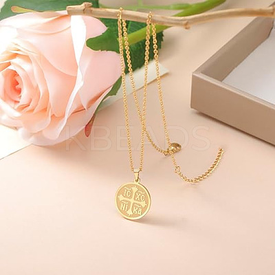 201 Stainless Steel Orthodox Cross Pendant Cable Chain Necklaces for Women FS-WGFDB3C-02-1
