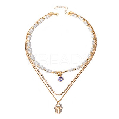 Zinc Alloy Iron Sapphire Rhinestone Hamsa Hand Pendant 3 Layer Necklaces FS-WGD7493-01-1