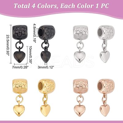 4Pcs 4 Colors 304 Stainless Steel European Dangle Charms STAS-UN0037-41-1