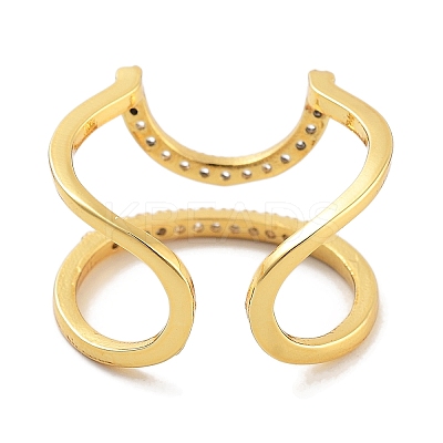 Rack Plating Brass Micro Pave Cubic Zirconia Open Cuff Rings for Women RJEW-Z059-03G-1